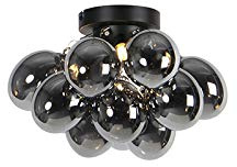 Qazqa Design Deckenleuchte, Deckenlampe - Uvas - Schwarz mit Rauchglas, 3-flammig, 30cm, Ideal als Flur, Schlafzimmerlampe und Wohnzimmerlampe