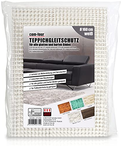 COM-FOUR® Tapis antidérapant pour Moquette - sous-Couche de Moquette Ø 160 cm - Butée de Moquette - Tapis antidérapant Blanc - Tapis de tiroir découpable