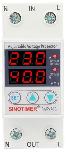 Jadeshay Protector de Voltaje de Corriente,Inteligente Monofásico Ajustable Sobretensión Bajo Voltaje Protector de Corriente 230VAC 63A