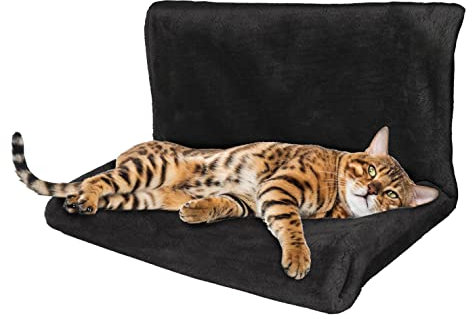 ZYBUX – Over Radiator Cat Bed | Padded Cat Radiator Hammock with Strong Frame & Faux Fur Cover, Cosy Bed for Cats & Small Dogs (Black)