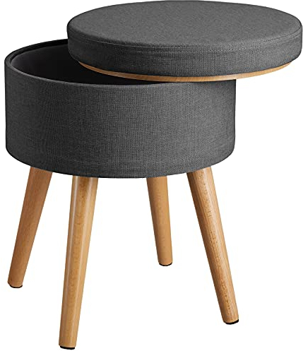 tectake® Hocker mit Stauraum, Sitzhocker mit Stauraum, Aufbewahrungsbox mit Deckel, Fußhocker, Hocker rund, Hocker Holz Beine, als Sitzbank Flur, im Wohnzimmer oder Schlafzimmer - dunkelgrau
