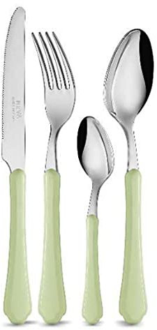 NEVA POSATE Set posate per 6 acciaio da 24 pezzi romantica verde polveroso