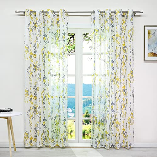 ESLIR Gardinen mit Schlaufen Voile Vorhänge Gardinenschals Wohnzimmer Gardinen Transparent Schlaufen Schlaufenschal Modern Gelb BxH 140x245cm 1 Stück