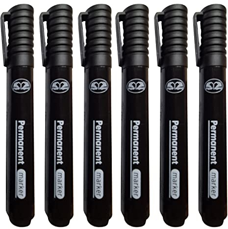 JMS we create smile (Pack of 6 Permanent Markers - Thick Bullet Tip Marker Pens Waterproof, Quick Drying, Smear Proof Pens (Black)