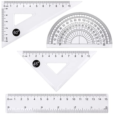 cobee Math Geometry Tools, 4PCS Plastic Geometry Kit Math Measuring Tool