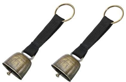 2 Stück kleine Kuhglocke für Hundehalsband, laute Bärenglocken mit Lederknopfriemen, Kuhpferd Schaf Weide Kupferglocken, Haustier Messing Glocken Tracker Geräuschmacher, Bronze Glocke zum (Schwarz)