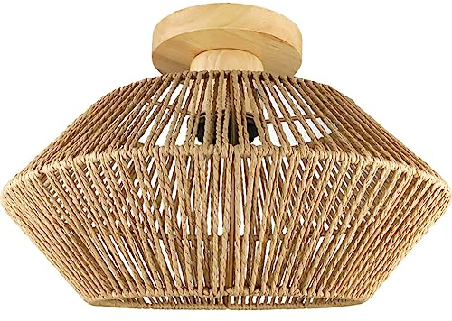ibasenice Luz De Techo De Ratán Lámpara Empotrada Luz De Techo Tejida Con Cuerda De Lámpara LED Montada En El Techo Para Sala De Estar Dormitorio Isla De Cocina Baño (E27)