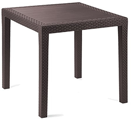 INDA-Exclusiv Robuster Bistrotisch Kunststoff 79x79cm Balkontisch Gartentisch Terrassentisch Rattan Optik, Farben:Braun