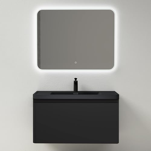 Mai & Mai Mobile Bagno Sospeso 90x48x50cm con Lavabo, Nero opaco