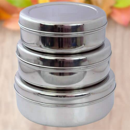 Housetronics 3pcs Stainless Steel Cake Storage Tins - Puri Dabba Set Cake Biscuit Canisters- Mirror Finished, Strong, Durable And Corrosion-Resistant And Dishwasher Safe