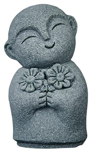 livelyfish Japanischer Buddha Bosatsu Feng Shui betender Mönch Statue Sandstein glücklich/lächelnde Miniaturfigur Ornament für Aquarium, Haus, Garten, Dekoration (9)