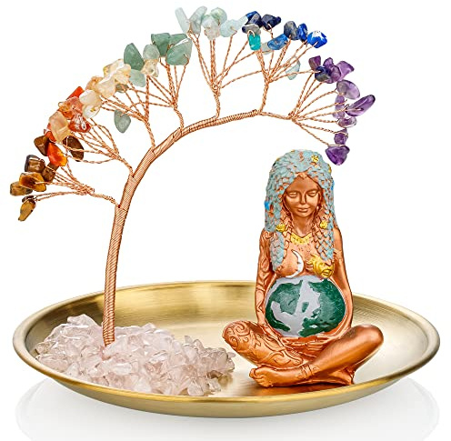 ZenBless 7 Chakra-Heilkristall-Baum, Keramik, Gaia, Mutter Erde, Statuen, Geschenke für Frauen, Heimdekoration, Yoga, Meditation, Zen, spirituelles Raumregal, Dekoration, Feng Shui, Glück