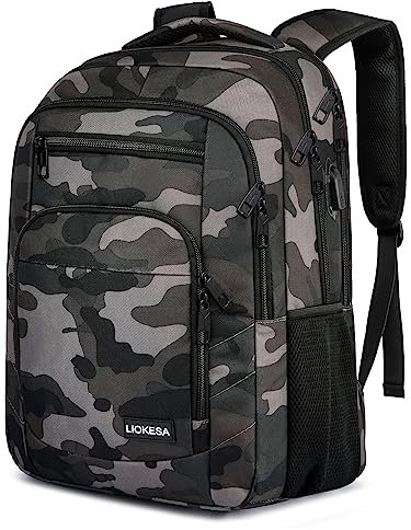 Liokesa Rucksack Herren, 15,6 Zoll Rucksack Herren Laptop, Schulrucksack Jungen Teenager mit USB Ladeanschluss für die Business Arbeit Rucksack, für Uni Reisen, Arbeit, Schule, Tarnung