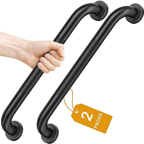 FANHAO 2 Pezzi Barra di Sostegno per Bagno, 41 cm Maniglia da Bagno Antiscivolo in Acciaio Inox 304, Maniglia di Sicurezza, Maniglia Ausiliaria per Cucina, Vasca da Bagno, Doccia - Nero