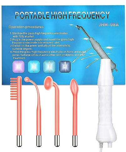 Yofuly High F-requency Face Wand, Portable High F-requency Facial Machine with 4 Red Neon Stabs, Skin Tightening Machine for Facial Beauty, Face Device for Skin Care Home Salon Use