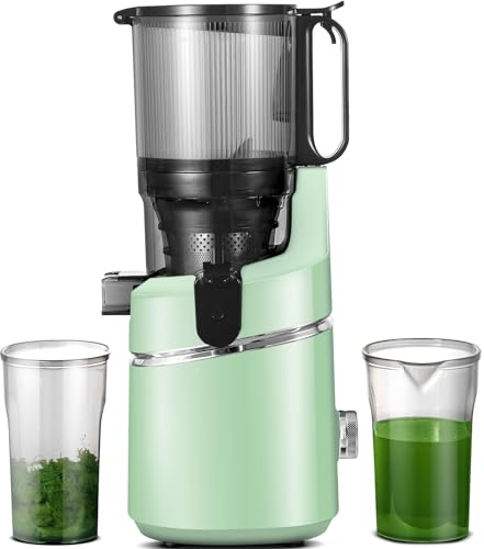 AMZCHEF Extractor de Zumos y Verduras Automático, 135MM Apertura y 1.8L Capacidad Licuadora para Verduras y Frutas Entera, 250W Licuadora Prensado en Frio Lento con Triple Filtro - Verde
