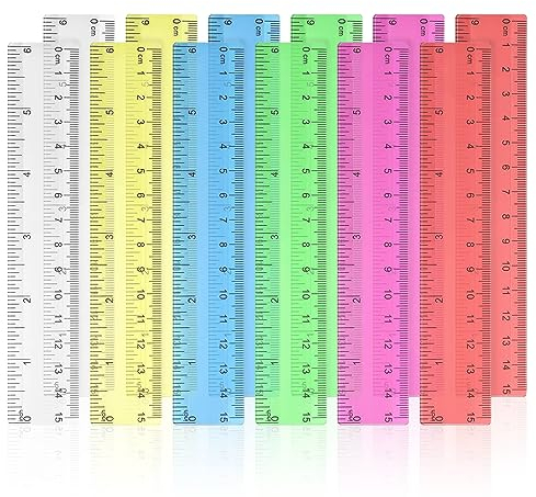 Kunststoff Lineal, 12 Stück Kleines Farbiges Lineal, Transparentes Lineal für Schule, Büro, Zuhause (15cm)