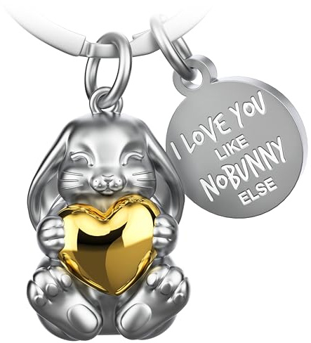 FABACH Hase Schlüsselanhänger Bunny mit Herz - Glücksbringer Hase Geschenke Freundin - Partner Geschenke Liebe Schlüsselanhänger Paare Jahrestag - I love you like nobunny else