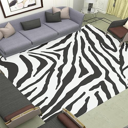 Buohwiwe 3D Teppich Zebra - Modern Schlafzimmer Flanell Teppich Zebra Wohnzimmer Teppich - Dekoration Carpet rutschfeste Teppiche 120 x 170 cm