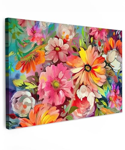 MuchoWow© Bilder Groß XXL Wohnzimmer Deko Modern Wandbild Foto auf Leinwand | 120x80 cm - Bild Schlafzimmer Room Decor Geschenke Kunstdruck - Bunt - Blumen – Kunst – Malerei – Botanik