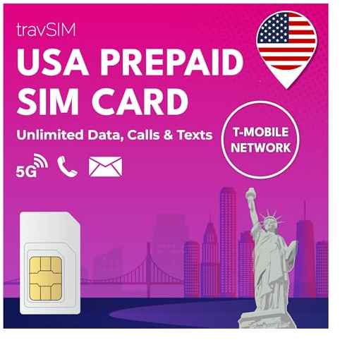travSIM Tarjeta SIM USA | Red T-Mobile | Datos ilimitados, Llamadas y Textos en los USA | USA SIM Card Funciona en Dispositivos iOS y Android | SIM Card USA 5 Días