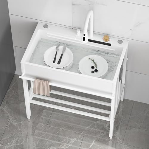 Noir Évier exterieur de jardin Evier inox professionnel Évier Cuisine 1 Bac avec robinet rétractable Et Support,lavabo salle de bain Meuble Cuisine Exterieure Evier,Pour Restaurant,Garage,Jardin (Col
