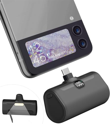 LUCKYDUO Klein Powerbank USB C 5000mAh,Petit Externe Handyakku mit Ständer & LED-Licht,Kompakt USB C Power Bank,Mini Kabellos Tragbares Ladegerät Kompatibel mit iPhone 16/15/Samsung/Google/Huawei