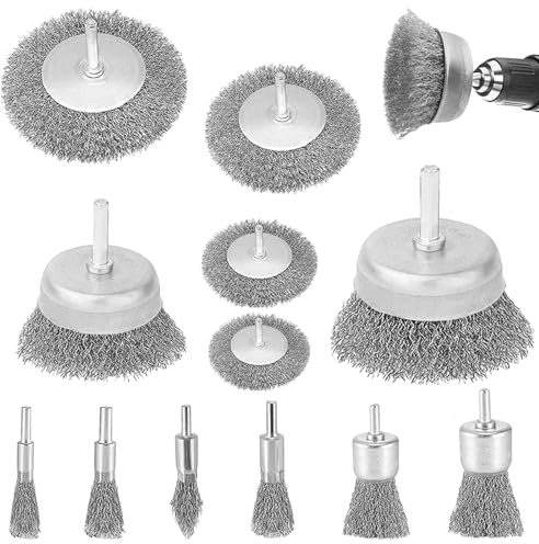 Drahtbürste Set, 12 Stück Stahldraht Vermessingt, Kohlenstoffstahl-Drahtbürste, Drahtbürste Bohrmaschine,für Bohrmaschine, Schleifbürsten, Entgraten