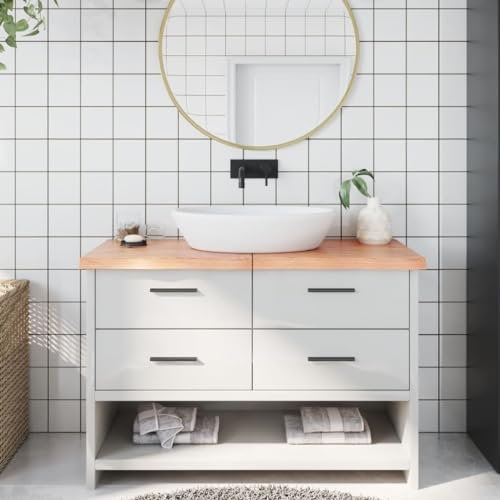 Homgoday Piano del bagno in legno massello trattato marrone chiaro 120 x 50 x 4 cm, piano di lavoro per armadio toeletta bagno lavabo piano di superficie, piano di lavoro per lavabo tavolo mobile