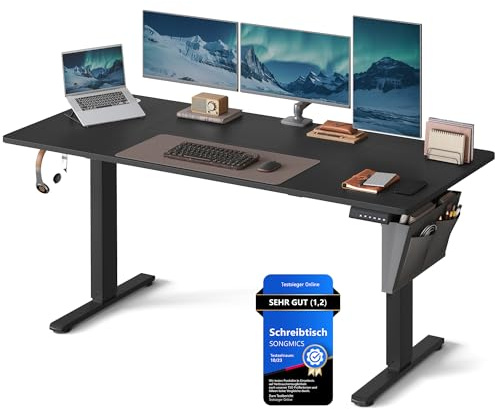 SONGMICS Scrivania Regolabile in Altezza Elettrica, 160 x 70 cm, Scrivania Elettrica, Tavolo con Memoria per 4 Altezze, Porta USB-C, Nero Inchiostro LSD136B01