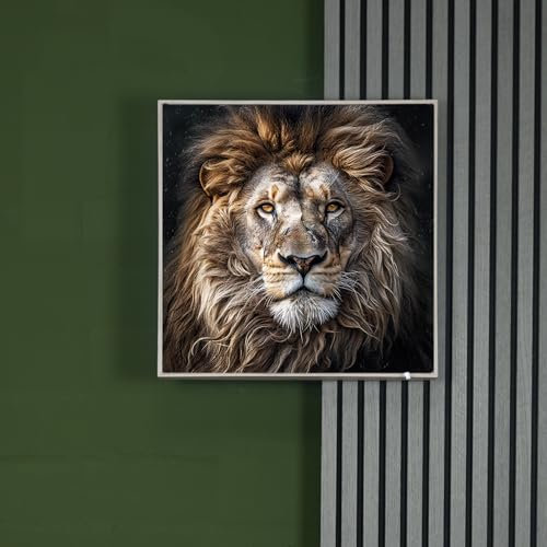 sedax LED Bilder Tiere | Löwe Scar 50 x 50 Holz Flora – Stimmungsvolle LED Beleuchtung, Individuell & langlebig I Modernes Wandbild mit warmweißen & kaltweißen LEDs für gemütliche Atmosphäre