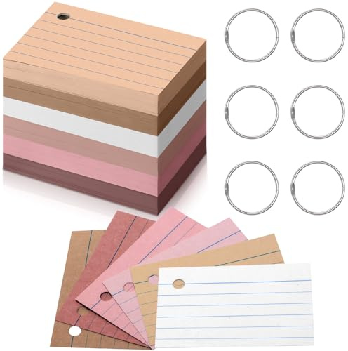 Epakh 300 Pieces Lined Index Cards 180 GSM Thick Flash Cards with Rings Notecards Punched Back to School for Studying Adults Home College Office(2 x 3 Inch,Yellow Series)