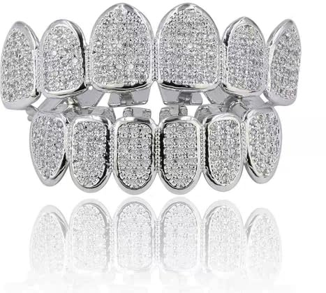 Diamant Silber grillz Gold Vergoldete Zähne Grills für Hip Hop Zähne Diamant, Medium, Nicht-Edelmetall, Zirkonia