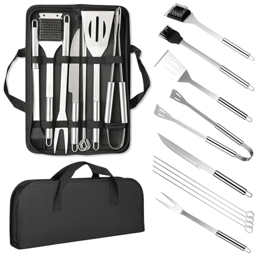 BBQ Tools Set, 11Pcs Professional Stainless Steel BBQ Grill Tool Set, Portable Barbecue Grilling Utensils Kit with Carry Bag, Spatula, Tongs and Fork, BBQ Accessories for Outdoor Camping BBQ Cooking