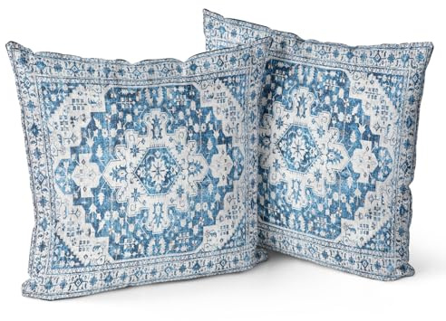 Snylcce 2er Set Kissenbezüge Boho Design Blau Monaco & Persien 50x50 cm Kissenbezüge aus weichem Material für Gartensofa, Sofa, Bett - Zierkissenbezüge 20x20 Zoll