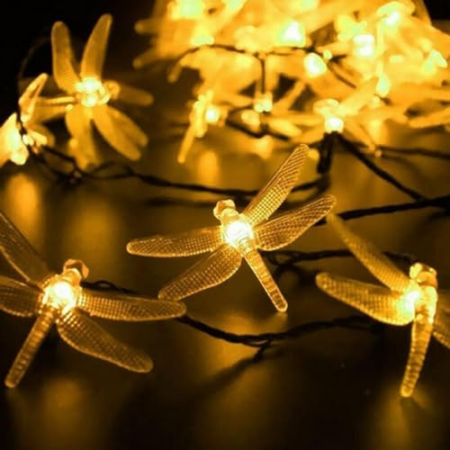 KINGCOO - Stringa di luci a forma di libellula, 5 m, 20 LED, a energia solare, per feste di compleanno, matrimoni, Natale, per interni, camera da letto, esterni, casa, giardino, estate, San Valentino,