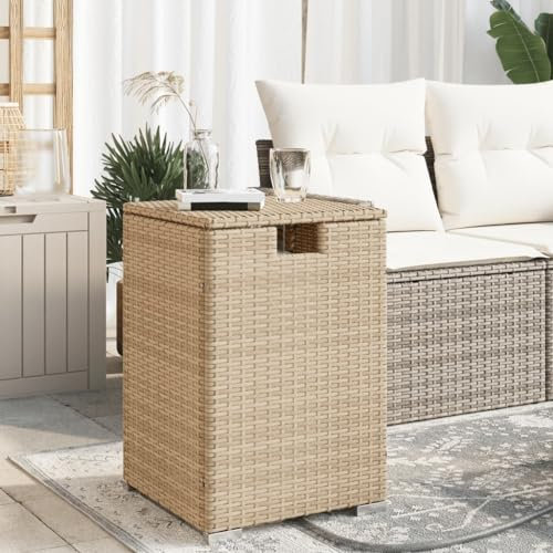 HEFZGDB Propan-Tank-Verstecktisch Beige 40x40x60 cm Poly Rattan Campingtisch Gartentisch Balkontisch Geeignet für Gärten, Terrassen, Decks.