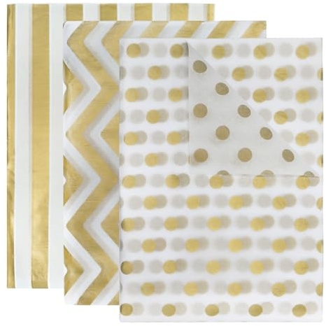 GOIYZTTR 60 Pezzi Carta Velina Oro Bianco Sfusa 3 Stile Decorativo Metallizzato Carta Da Regalo per Matrimoni Di Compleanno Decorazione Festa, Artigianato Fai Da Te