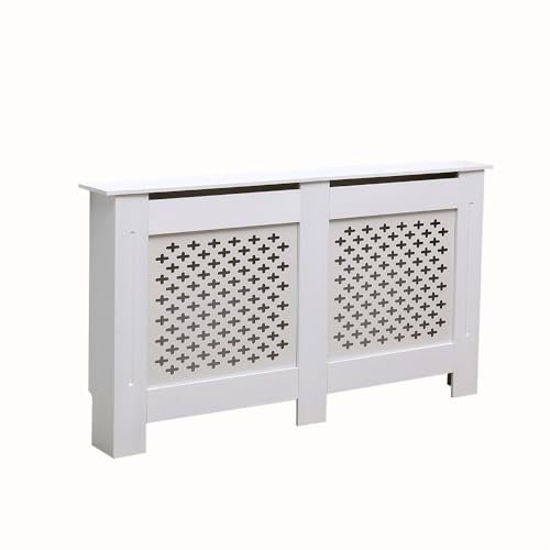 Home Source Radiator Cover Wooden Wall Cabinet Shelf Decorative Grill, White, Extra Large 172cm