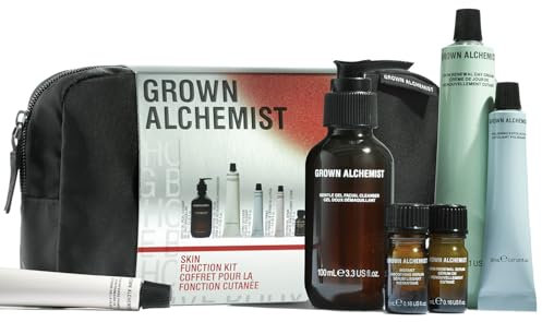 Grown Alchemist Skin Function ansiktskit & reseväska – Skincare set med ansiktsrengöring, serum, peeling, dagkräm, primer – hydratiserande naturkosmetik, julklappsset för kvinnor