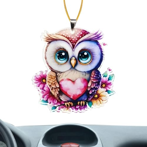 Eulen-Autospiegel-Anhänger – Rückspiegel-Zubehör, Auto-Dekoration, Spiegel-hängendes Auto-Innenraum-Zubehör, niedlicher 2D-Acryl-Eulen-förmiger Auto-Anhänger für Auto-Rückspiegel, Eulen-Geschenke für