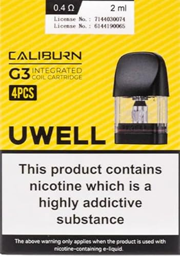Uwell Caliburn G3 Pod 2ml 4pcs - 0.4ohm 0.6ohm 0.9ohm 1.2ohm Meshed - Cartucho depósito Remplazo MTL Vaping Top Filling Vape Atomizer - Sin Nicotina Sin Tabaco (0,4 Ohms)