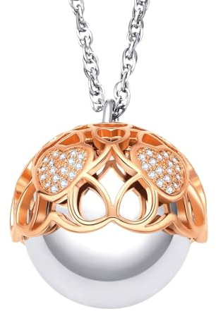 Dada Gioielli - Bola Grossesse - Cadeau Femme Enceinte et Nouvelle Maman - Collier Pendentif Cloche Appel des Anges avec Coeur Brillant, 110cm, Or Rose, Bronze plaqué Or Rose