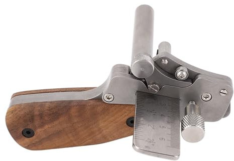 Leather Strap Cutter, Handheld Stainless Steel Blade Tool, 304 Stainless Steel, Rotatable Roller for Easy Cutting, & Imperial Scale, Black Walnut Handle for Comfort