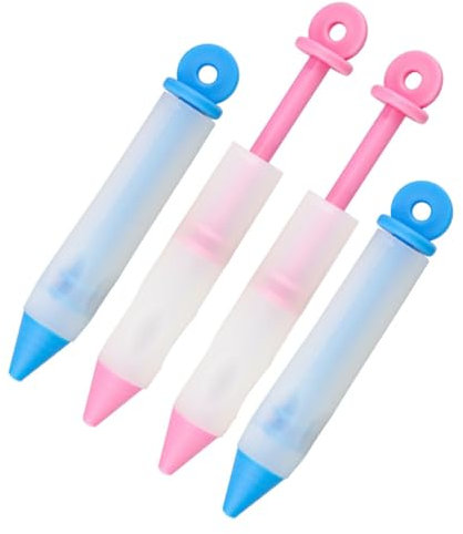 Cabilock Silicone Cake Decorating Pen Set 4pcs Cream Pump Piping Pen Multifunctional Baking Tool for DIY Bakery Dessert Icing and Chocolate Writing Random Color