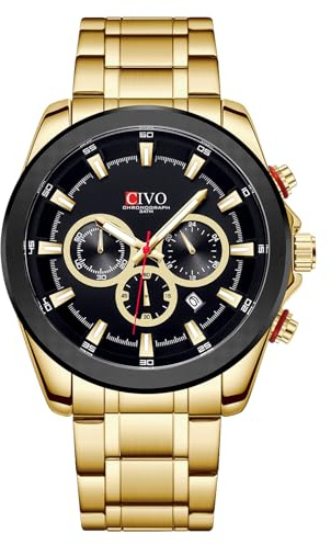 CIVO Herren Uhren Gold Analog: Quarz Chronograph Groß Ziffernblatt Armbanduhr - Edelstahl Wasserdicht Leuchtende Klassische Business Geschenke für Männer