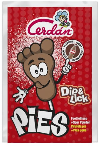 Caramelos Cerdán - Pies | Estuche con 20 Uds | Piruletas Pintalenguas Forma de Pie Sobre con Pica Pica Sabor Cola | Sin Gluten ni Alérgenos | Ideal para Fiestas, Navidad y Cumpleaños | Sobre con Pica Pica Sabor Cola | Sin Gluten ni Alérgenos | Ideal para Fiestas, Navidad y Cumpleaños