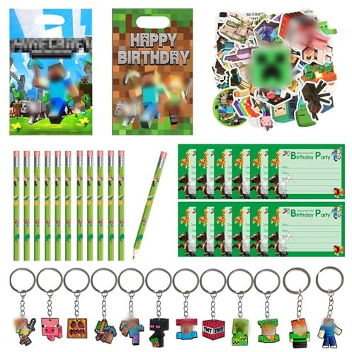 106 Piezas Videojuegos Regalos Cumpleaños, Miner Regalos para Fiestas de Cumpleaños, Detalles Cumpleaños Niños, Piñata Cumpleaños Infantil, Pegatinas Llaveros Bolsa Regalo Invitaciones Lapices