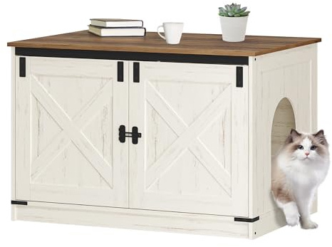 Hzuaneri Meuble Litiere Chat, 80cm Maison de Toilette Chat, Marron et Blanc