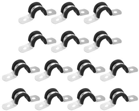 QUARKZMAN 14 Stück 12mm(15/32) Kabelklemme, 304 Edelstahl Gummiüberzogene Gepolsterte 2-Loch U-Rohrschelle für Leitungen Rohre Schläuche Drähte Kabelinstallation, Schwarz